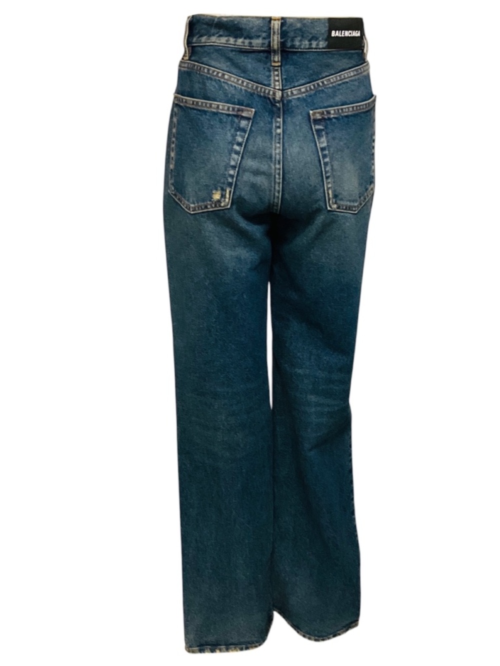 BALENCIAGA DIRTY VINTAGE BLUE HIGH WAISTED STRAIGHT LEG DENIM JEANS - Picture 3 of 8
